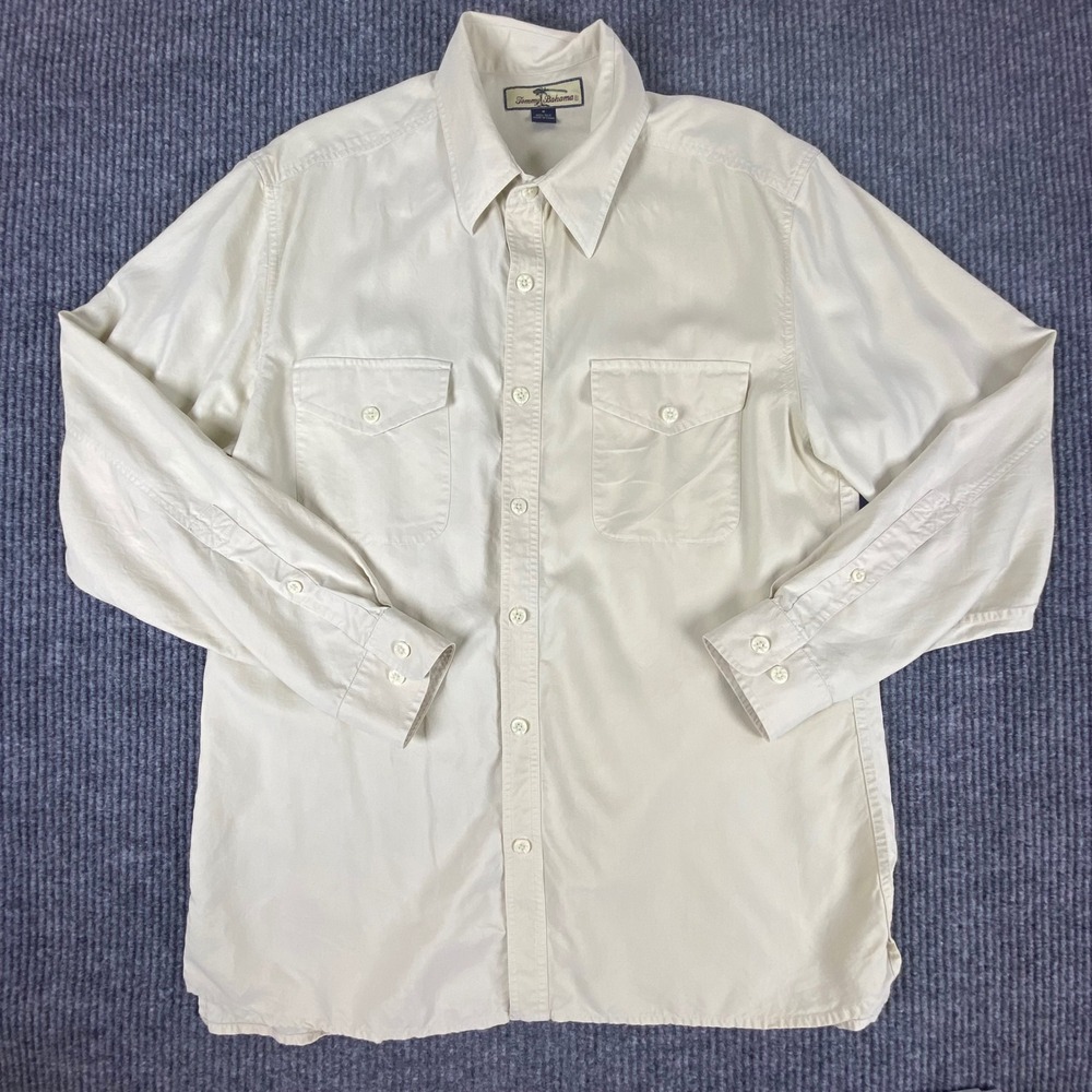 Tommy Bahama Button Up Shirt Mens M Cream 100% Silk Solid Casual Beachy